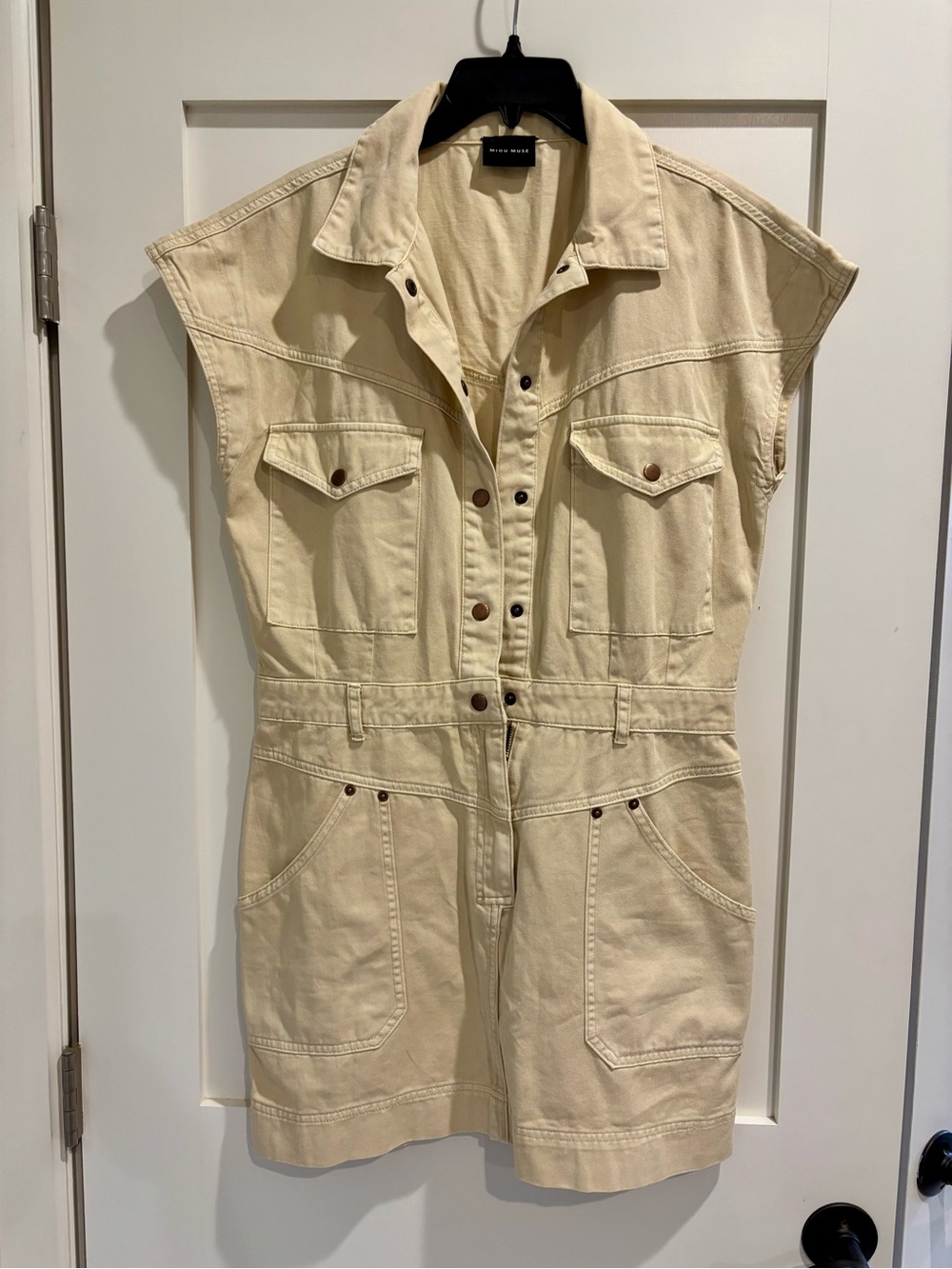 Beige Utility Dress with Cap Sleeves